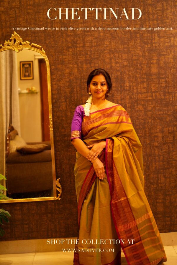 Chettinad cotton - Rich olive green & deep maroon